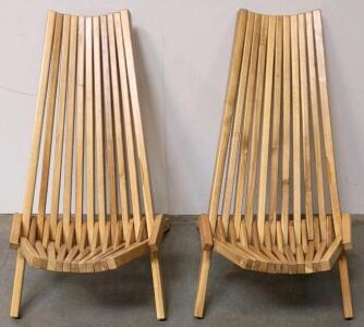 Melino Tamarack Folding Acacia Wood Lounge Chairs, Set Of 2, Natural Finish
