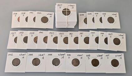 Lincoln Wheat Penny Collection 1941&ndash;1958-D/S, 50 Coins, U.S. Mint, Circulated