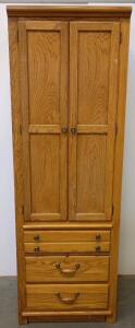 Oak Armoire Wardrobe Cabinet, 3 Drawers, 2 Adjustable Shelves, Brass Hardware,
