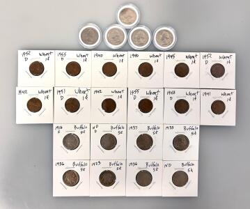 U.S. Coin Collection: Wheat Cents, Buffalo Nickels, Bicentennial Quarters &ndash; 25 Coins