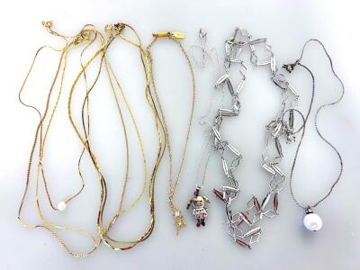 Mixed Gold & Silver Tone Necklace Lot &ndash; 8 Chains, Pearl & Cross Pendants (Please Inspect)
