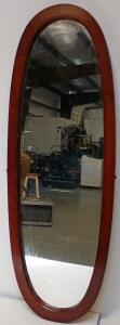 Large Oval Wall Mirror, Wood Frame, 48" x 18", Classic Reddish Brown, Wall Mount
