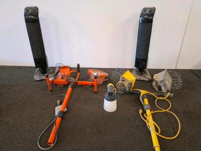 Duraflame Ceramic Tower Heaters (Pair), Dual Halogen Work Lights, Paint Sprayer