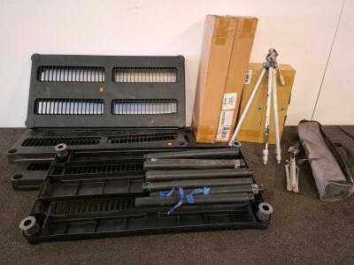 Portable 10'x10' Trade Show Display System With Aluminum Frame, Carrying Case, White Standing Desk, And More