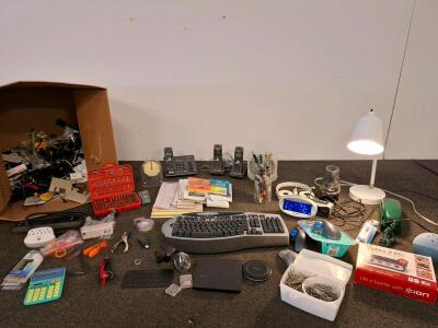 Panasonic Cordless Phones, Logitech Trackman Trackballs NIB, Microsoft Keyboard, And Office Supplies