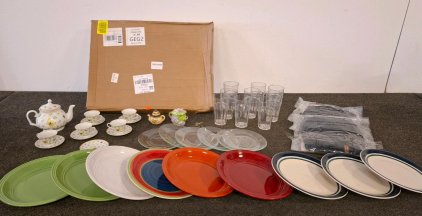 Dinnerware, Glassware, Butterfly Tea Set, Warmboy Beanies, Dog Car Seat Cover, 30+Pcs