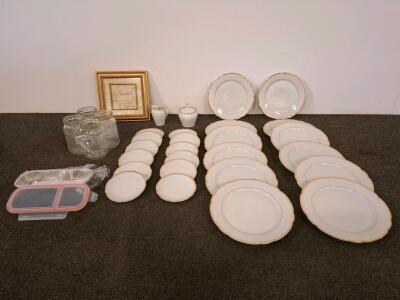Elegant White Porcelain China Dinnerware Set with Gold Trim &ndash; 22+ Pieces
