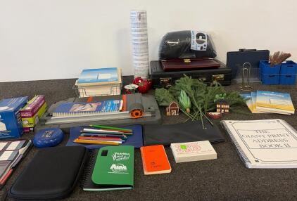 Bulk Office Supply Lot: Envelopes, Briefcases, Paper Trimmer, Notebooks, Donut Seat Cushion