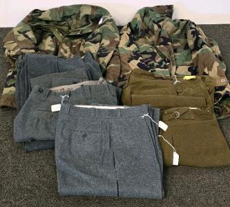 Military Surplus Lot: M65 Woodland Field Jackets (Medium), No.2 Dress & Olive Wool Trousers (Loc B)