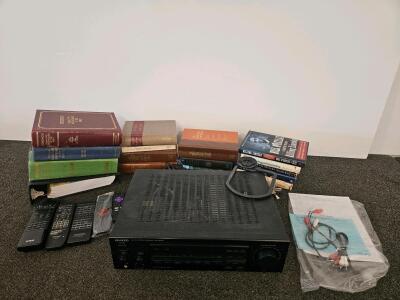 Kenwood KR-A5040 Stereo Receiver, 80W/Ch, Remotes, Cables, Large Assorted Religious/Reference Books
