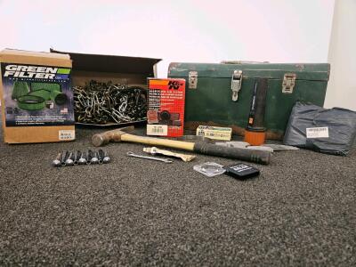 Vintage All-Metal Toolbox With K&N RB-0700 And Green Filter 2180 Air Filters, Chains, Tools And More