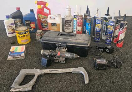 Workshop Supplies With Skil Cordless Screwdriver, Hacksaw, Sealants, Oils, Adhesives, And More