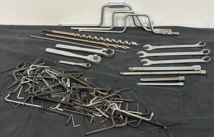 Craftsman & S-K USA Hand Tool Lot - Wrenches, Ratchets, Brace Drills, Extensions, 50+ Hex Keys