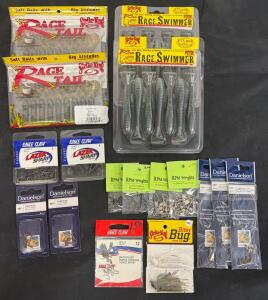 Large Fishing Tackle Lot: Strike King Baits, Eagle Claw & Gamakatsu Hooks, Jigs, Swivels