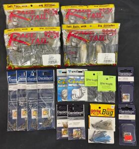 Assorted Fishing Tackle Lot: Strike King Soft Baits, Danielson & Gamakatsu Hooks, Jigs