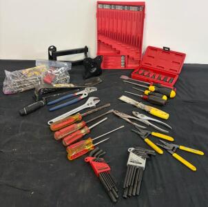 Large Hand Tool Lot &ndash; Craftsman SAE & Metric Ball Hex Key Sets, Drill & Bit Sets, Pliers, Sockets