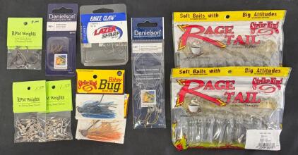 Assorted Fishing Tackle Lot: Strike King, Eagle Claw, Danielson, RPM, Gamakatsu