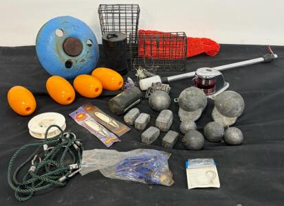 Fishing Floats, Crab Traps, Sinkers, Point Wilson Lures, Boat Light & Accessories Lot, 30 lbs+