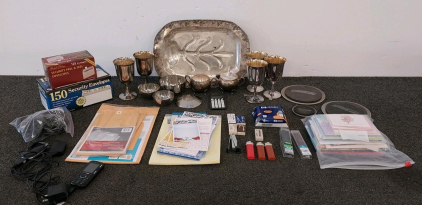 Mixed Lot: Silver-Plated Tray & Goblets, Office Supplies, HP Ink, Vintage Phones, Stationery & More