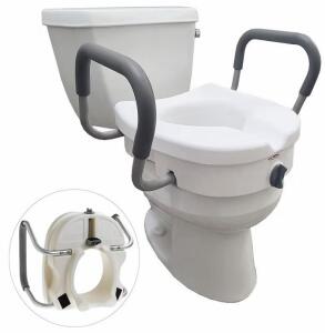 Carex E-Z Lock Raised Toilet Seat with Armrests, 5" Height, 300 lbs Capacity