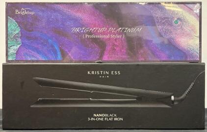 Kristin Ess Hair NANOBLACK 3-in-One Flat Iron & Brightup Flattening Hair Iron &ndash; 1.25" Ceramic Plates, 4 Heat Settings, Universal Voltage