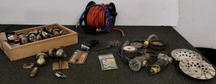 Mixed Lot: Air Hose Reel 50ft, Pneumatic Grinder & Accessories, 15+ Door Knobs/Locksets, Kwikset/Defiant