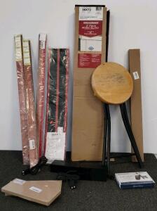 Deck The Door 8x34" Satin Black Self-Adhesive Kick Plate, folding side table, white faux wood blind, X-box one power cable, computer battery, and more. (Shelf A)