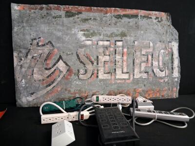 Vintage "Select" Metal Advertising Sign 48"x18" with Power Strips and Adapters Lot