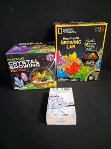 National Geographic & Dinosaur Crystal Growing Kits With INFINITEK USB LED Light STEM Bundle (Fn F)