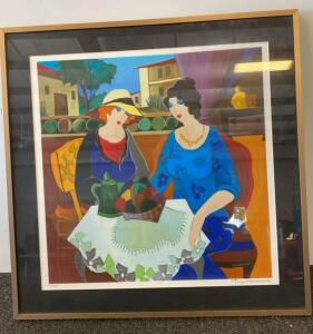 Limited Edition Hand-Signed Artist&rsquo;s Proof Print &ndash; Two Women in Modern Cubist Style 24x24