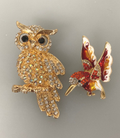 Owl And Hummingbird Pins