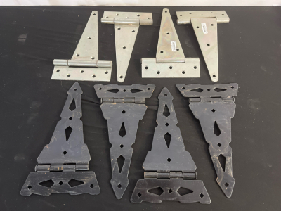 Mixed Lot 8 Heavy Duty T-Strap Hinges 8" Steel Galvanized & Decorative Black Gate Door Barn
