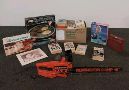Remington 2.5 HP Electric Chainsaw, 16" Bar, Corded, Orange/Black, Vintage Model, Various Books, Cookware, & More(Location K)