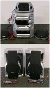 Panasonic SA-AK58 CD Stereo System(powers on), 5-Disc Changer, SB-PS55 & SB-PC55 Speakers, 240W, Panasonic SB-AK58 Stereo Speakers 3-Way Super Woofer 140W 6&Omega; Silver SB-AK58 TQ0FC98216