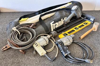 Franklin Outdoor Recreational Badminton Set, Net, 6 Poles, 5 Plastic Shuttlecocks, Carry Bag, Pair Of Drills (Both Tested and Work), Squeegee, Wooden Hammer, Jumper Cables and More