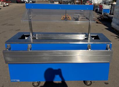 Heritage Mobile Food Service Salad Bar with Sneeze Guard, Stainless/Blue, On Casters, 72"x30"