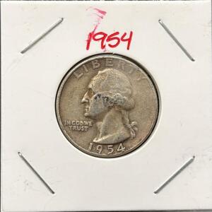 1954 Washington Quarter 90% Silver, Circulated, U.S. Coin, John Flanagan Design