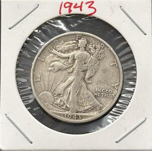 1943-S Walking Liberty Half Dollar &ndash; 90% Silver, San Francisco Mint, Circulated, Key Details Visible