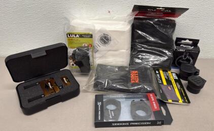 Firearm & Optics Accessory Lot - Maglula SCAR Loader, Seekins 34mm Rings, VISM 56mm Cover, Wheeler Level