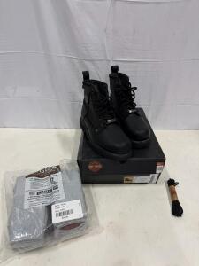 Harley-Davidson Griggs D93510 Men's Size 9 Black Leather Motorcycle Boots + Socks & Laces, Box