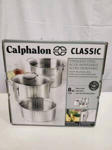 Calphalon Classic 8-Quart Stainless Steel Multi-Pot, Pasta and Steamer Inserts, Tempered Lid