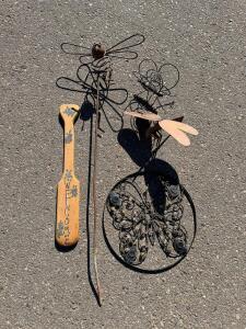 Whimsical Metal Butterfly Wall Art & Garden Stake Set, Hand-Painted Wooden Welcome Sign, Rustic Finish