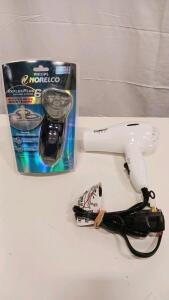 Philips Norelco 6423LC Corded Rotary Shaver & Conair 1875 Hair Dryer, 1875W, Black & White