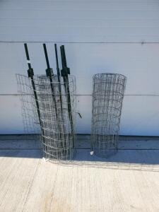 Welded Wire Fence Rolls with Metal T-Posts, 48 in Height, 2 in x 4 in Mesh, Galvanized Steel
