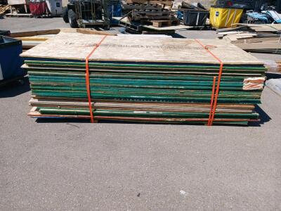 Mixed Lot of 18-22 Used 4x8 Plywood and OSB Sheets, 0.5" to 0.75" Thick