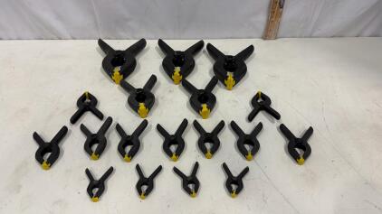 18-Piece Plastic Spring Clamp Set &ndash; Assorted Sizes, Black with Yellow Accents