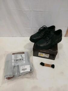 Wonderlite Vinnie Black Leather Shoes 9.5 D, Duluth LRG Crew Socks 6pk, Box, New Laces