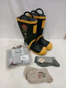 Viking Firefighter Boots ART 9692-V, VW 90, Size 9M, ASTM Certified with Work & Wool Socks