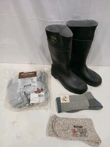 Servus Honeywell Size 11 Steel Toe Rubber Work Boots with 8 Pairs of Socks Bundle, ASTM Certified