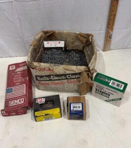 Mixed Lot Senco Nails, Central Pneumatic 1" Staples, Everbilt Lag Screws, Grip Rite Masonry Nails